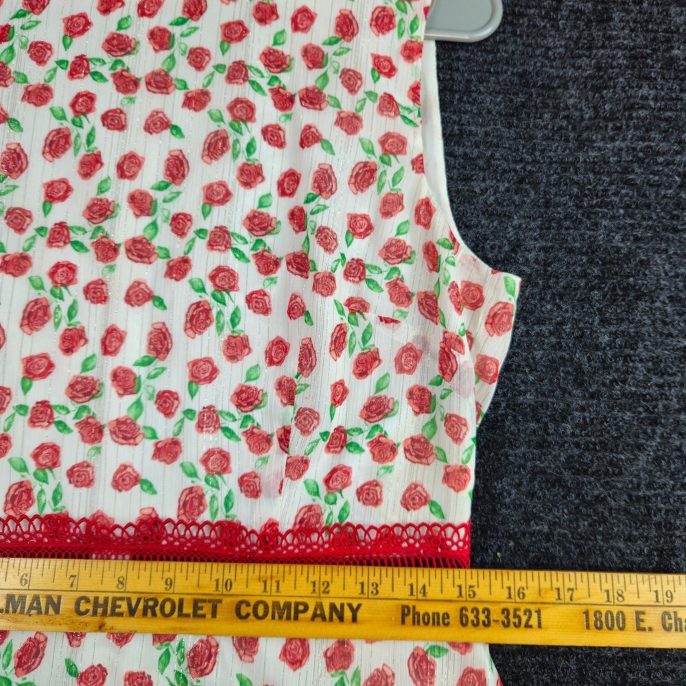 DONNA MORGAN Sleeveless Fit Flare Dress Size 8 Rose Print Ruffled Lace White Red - Picture 8 of 10